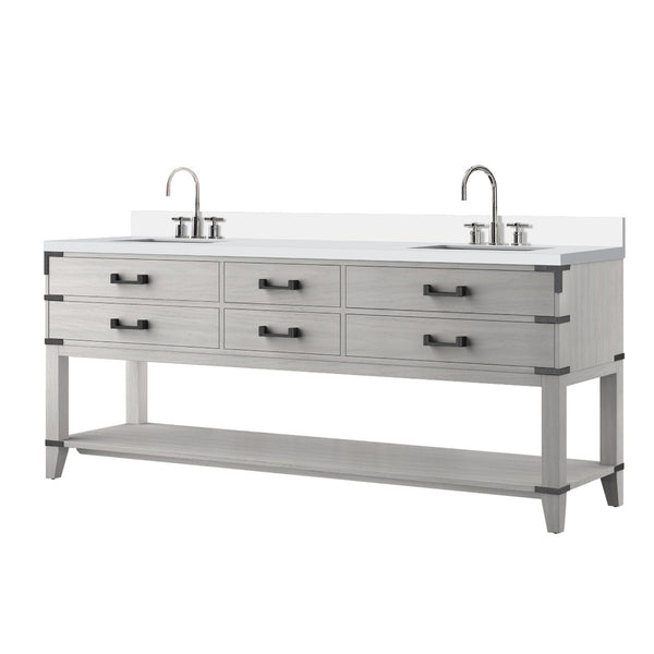English Elm White Oak Double Bath Vanity With White Quartz Top & Faucet Set - Spacious Storage & Modern Design B2731P260365-GIGA