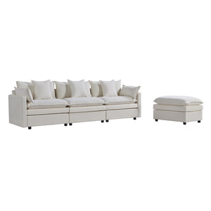English Elm 108.66"Modern Chenille L-Shaped Sectional Sofa with Convertible Chaise, Solid Wood Frame, Plush Foam Comfort and Ottoman Set for Spacious Living Room White W1036S00057