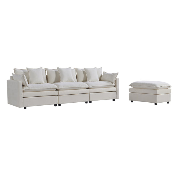 English Elm 108.66"Modern Chenille L-Shaped Sectional Sofa with Convertible Chaise, Solid Wood Frame, Plush Foam Comfort and Ottoman Set for Spacious Living Room White W1036S00057