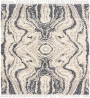 Unique Loom Hygge Shag Valley Machine Made Abstract Rug Gray, Beige/Ivory 8' 0" x 8' 0"