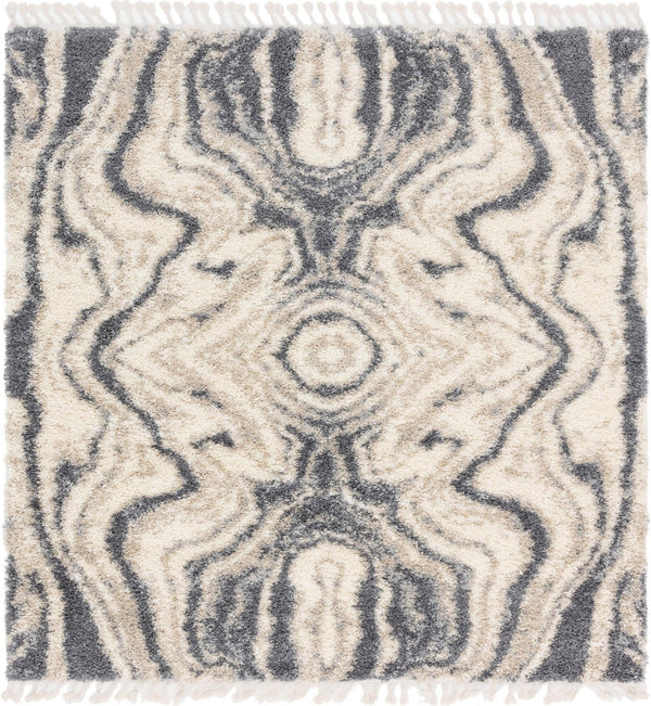 Unique Loom Hygge Shag Valley Machine Made Abstract Rug Gray, Beige/Ivory 8' 0" x 8' 0"