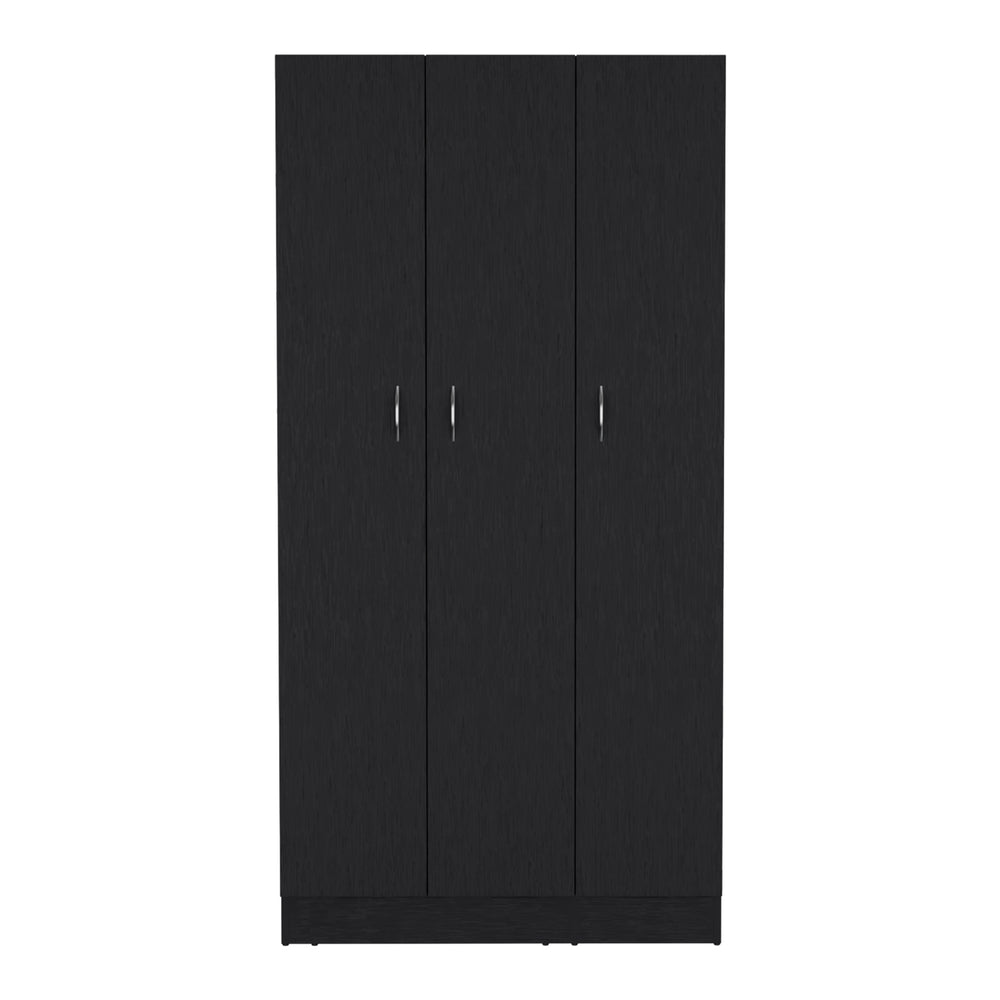 English Elm Ohio Armoire Wardrobe with 3 Doors, 2 Drawers & 4-Tier Shelves — Spacious Storage, Sturdy Handles, Organized Style Black 74 L x 23 W x 2 H B070S00207