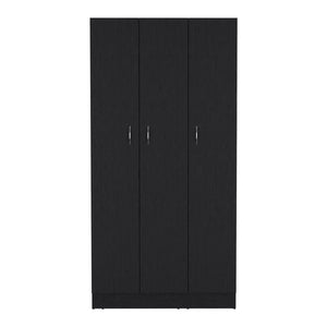 English Elm Ohio Armoire Wardrobe with 3 Doors, 2 Drawers & 4-Tier Shelves — Spacious Storage, Sturdy Handles, Organized Style Black 74 L x 23 W x 2 H B070S00207