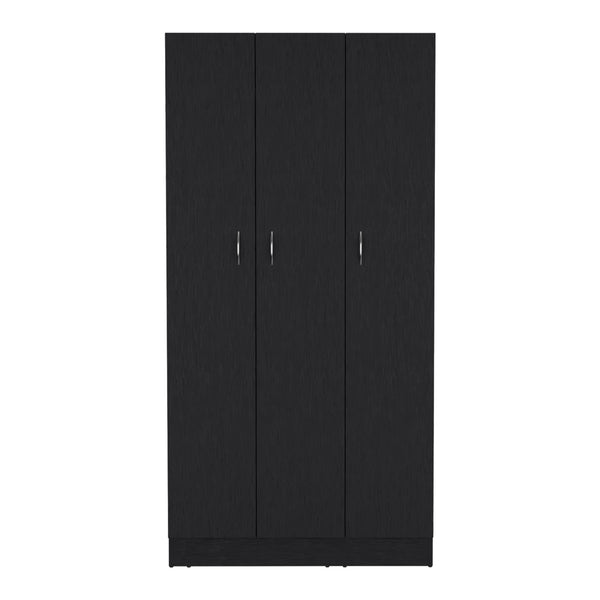 English Elm Ohio Armoire Wardrobe with 3 Doors, 2 Drawers & 4-Tier Shelves — Spacious Storage, Sturdy Handles, Organized Style Black 74 L x 23 W x 2 H B070S00207