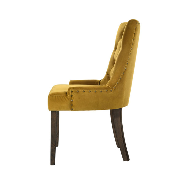 English Elm Set Of 2 Velvet Dining Chairs In Yellow & Espresso - Elegant Comfort With Timeless Style & Durability B016P315262-GIGA