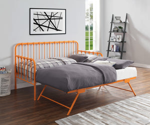 English Elm Daybed Classic Metal Frame with Lift-Up Trundle, Space-Saving Guest Solution with Casters and Foldable Legs Orange 87.75 L x 25.25 W x 6 H B011P332231