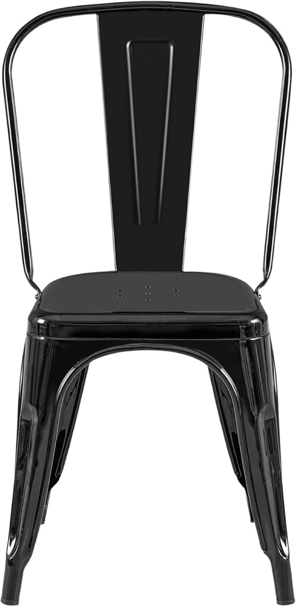 English Elm 2pc Industrial Metal Dining Chairs Stackable High Gloss Set for Kitchen or Modern Black B011P238550