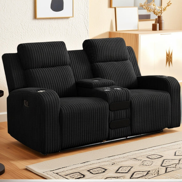 English Elm 2+3 Seat Corduroy Reclining Sofa Set with Bluetooth Speaker and Wireless Charging Console W3900S00017