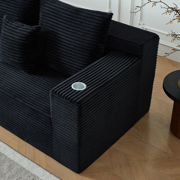 English Elm Deep Seat Corduroy Modular Cloud Couch With Built-In Cup Holders – No Assembly Needed, Luxurious Comfort W848S00048