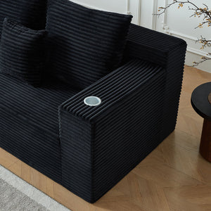 English Elm Deep Modular Cloud Couch In Soft Black Corduroy With Built-In Cup Holders - No Assembly Needed! W848S00049