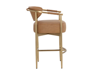 Sunpan Heloise Counter Stool - Elegant Faux Leather Design With Gold Stainless Steel For Modern Dining Spaces Brown Faux Leather 112064