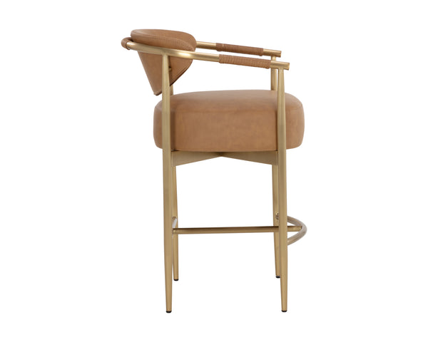 Sunpan Heloise Counter Stool - Elegant Faux Leather Design With Gold Stainless Steel For Modern Dining Spaces Brown Faux Leather 112064