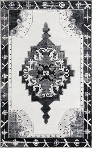 Unique Loom Timeless Thomas Machine Made Medallion Rug Black and White, Gray 5' 1" x 8' 0"