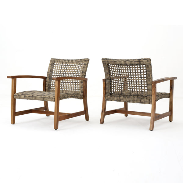 English Elm Christopher Knight Home® - Outdoor Acacia Wicker Club Chairs Set (2) - Natural/Grey Acacia Frame, 400 lb Capacity, All-Weather Comfort 60397.00WTC