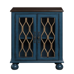 English Elm Lassie Antique Blue Console Cabinet with Glass Doors & Turned Legs, 2-Door Storage, 70lb Top Limit B2726P272971