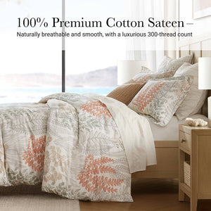 English Elm 3-piece King Cotton Sateen Duvet Set Botanical Herb Print 300tc Terracotta Linen B035P408292