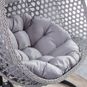 English Elm 76.8-inch Hand Woven Rattan Egg Swing Chair Indoor Outdoor with Cushion Lumbar Pillow Gray W1512P498595