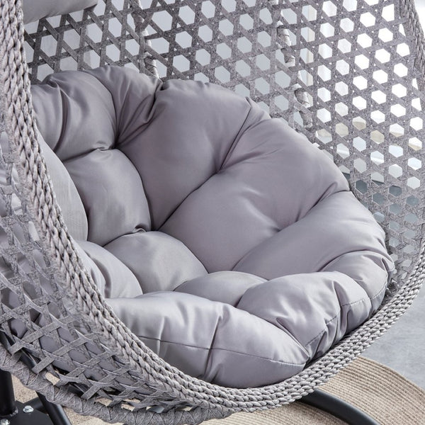 English Elm 76.8-inch Hand Woven Rattan Egg Swing Chair Indoor Outdoor with Cushion Lumbar Pillow Gray W1512P498595