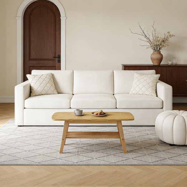 English Elm 39 Inch Solid Wood Coffee Table with Dual Open Shelves for Living Room Storage W2920P407664