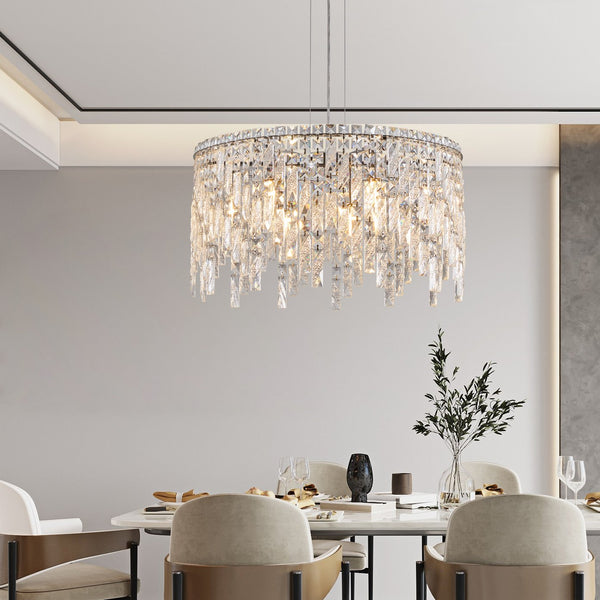 English Elm 24" Luxurious Crystal Chandelier Round Silver Chrome Pendant Light for Dining Living Bedroom Elegance W2312P374966
