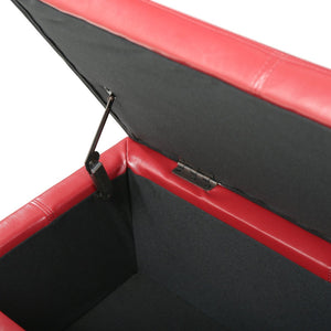 English Elm Upholstered Pu Leather Storage Ottoman with Solid Wood Legs Hinged Lid Bench Seat Red N757P414088R