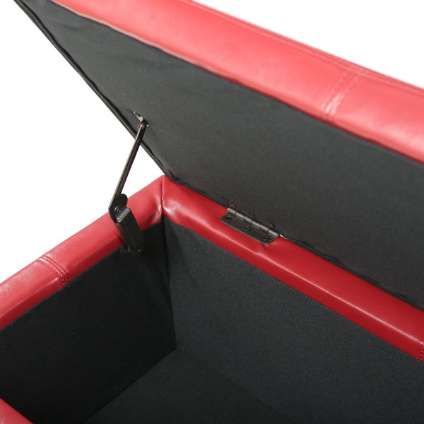 English Elm Upholstered Pu Leather Storage Ottoman with Solid Wood Legs Hinged Lid Bench Seat Red N757P414088R
