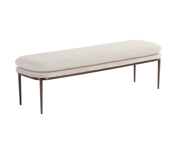 Sunpan Koffi Bench - Contemporary Design with Double Cushioned Seat and Sleek Stainless Steel Base Dark Bronze / Chacha Cream / Meg Taupe