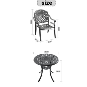 English Elm 3-piece Cast Aluminum Outdoor Bistro Set with Ornate Petal Detailing and Cushioned Chairs W1710S00625