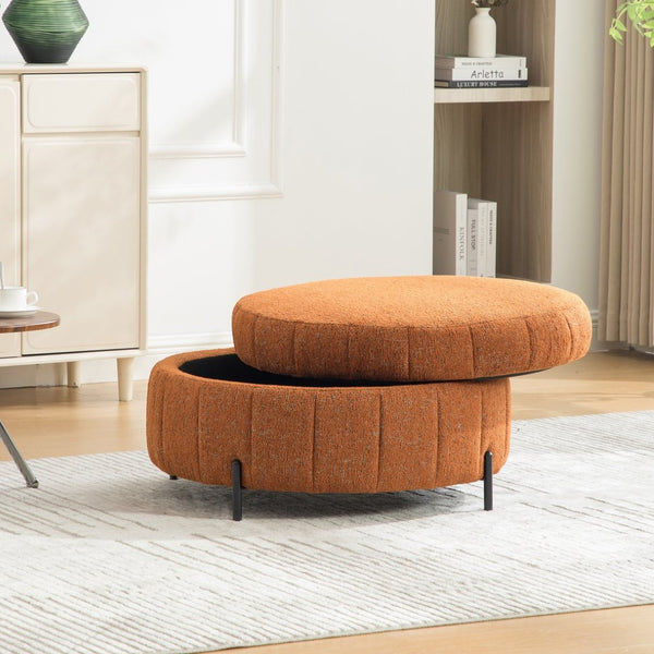 English Elm 31.3"w Chenille Channel Tufted Round Storage Ottoman Sculptural Pumpkin Seat for Any Room Orange W3118P439477