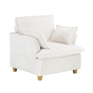 English Elm This single-seat corduroy sofa with ottoman and pillows — compact lounge chair for cozy reading nooks and naps Beige W1658S00108