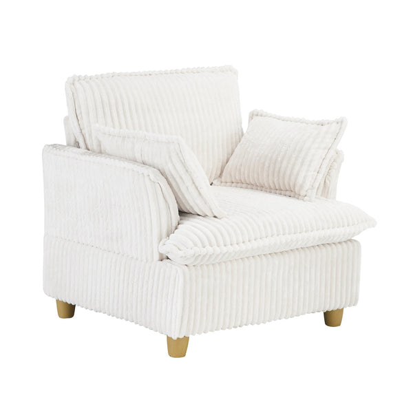 English Elm This single-seat corduroy sofa with ottoman and pillows — compact lounge chair for cozy reading nooks and naps Beige W1658S00108