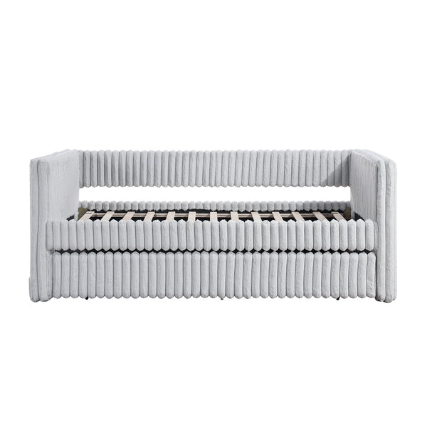 English Elm 1pc Daybed with Trundle Corduroy Upholstery Modern Luxury Guest Sofa Bed Durable & Space-Saving Design Gray 43 L x 38 W x 9.5 H B011S01720