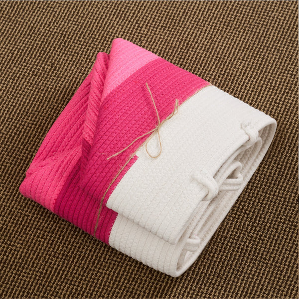 English Elm Cotton Round Laundry & Storage Basket with Sturdy Handles 21.7"x13" Spacious Neutral Two-Tone Design Pink+White B093P295087