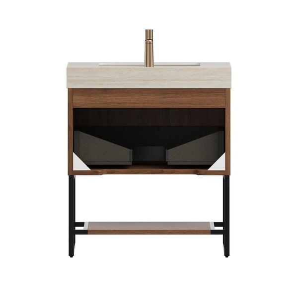 English Elm Yolan 30 Inch Freestanding Bathroom Vanity Plywood Cabinet Sintered Stone Top Oak Finish W2615S00653
