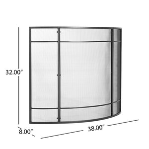 English Elm Regina Curved Iron Fireplace Screen with Welded Grid for Modern Minimalist Interiors Black N775P386929B