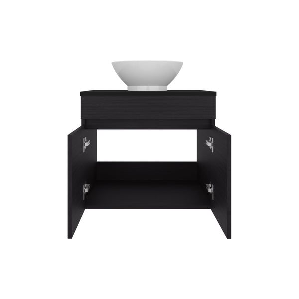 English Elm Bathroom Vanity with Sink Engineered Wood, Single Drawer Storage, Compact Modern Minimalist Design Black 27.56 L x 22.05 W x 12.2 H B097P350326