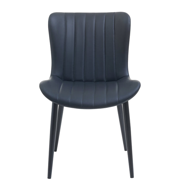 English Elm Set of 2 Dining Chairs with Thick Cushions and PU Leather Upholstery — Modern Sturdy Iron Frames for Home & Restaurant Seating Black N842P300557B