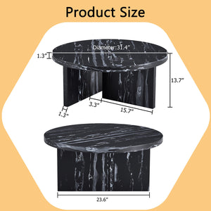 English Elm Versatile MDF Round Coffee Table with Modern Minimalist Nordic Design, Durable Scratch-Resistant Top Black,Black White W3226P278920