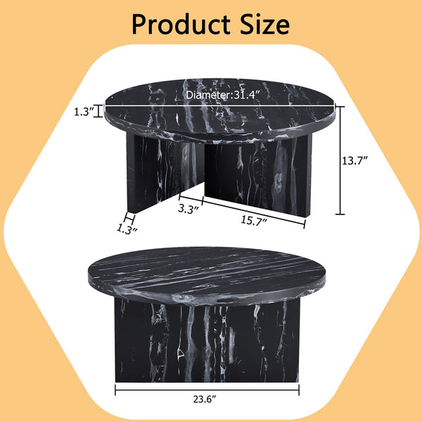 English Elm Versatile MDF Round Coffee Table with Modern Minimalist Nordic Design, Durable Scratch-Resistant Top Black,Black White W3226P278920