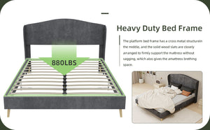 English Elm Velvet Tufted Queen Platform Bed Diamond Headboard for Elegant Master Bedroom Grey W1935P361019