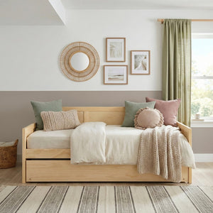 English Elm Daybed Solid Pine Wood Frame Transitional Sofa Sleeper for Studios and Guest Rooms B011S02449