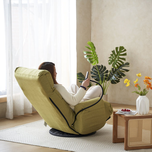 English Elm Adjustable green rotatable lounge chair with head/waist support, 360° swivel, spring seat, phone holder W244P172641