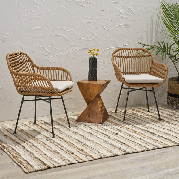 English Elm Rodney Polyethylene Rattan Accent Chair Set Woven Over Steel Frame for Modern Living 65036.00LBRN