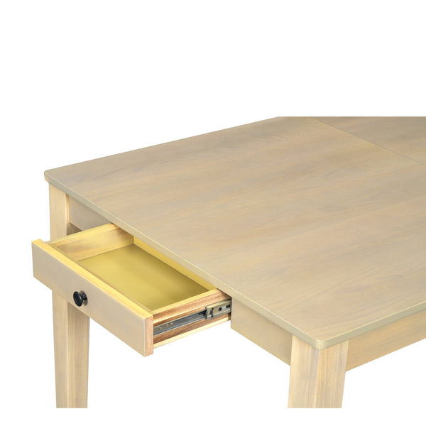 English Elm TOPMAX Rustic 7-Piece Solid Wood Extendable Dining Set with 18" Removable Leaf, 6 Upholstered Chairs, 2 Drawers Natural SP000078AAN