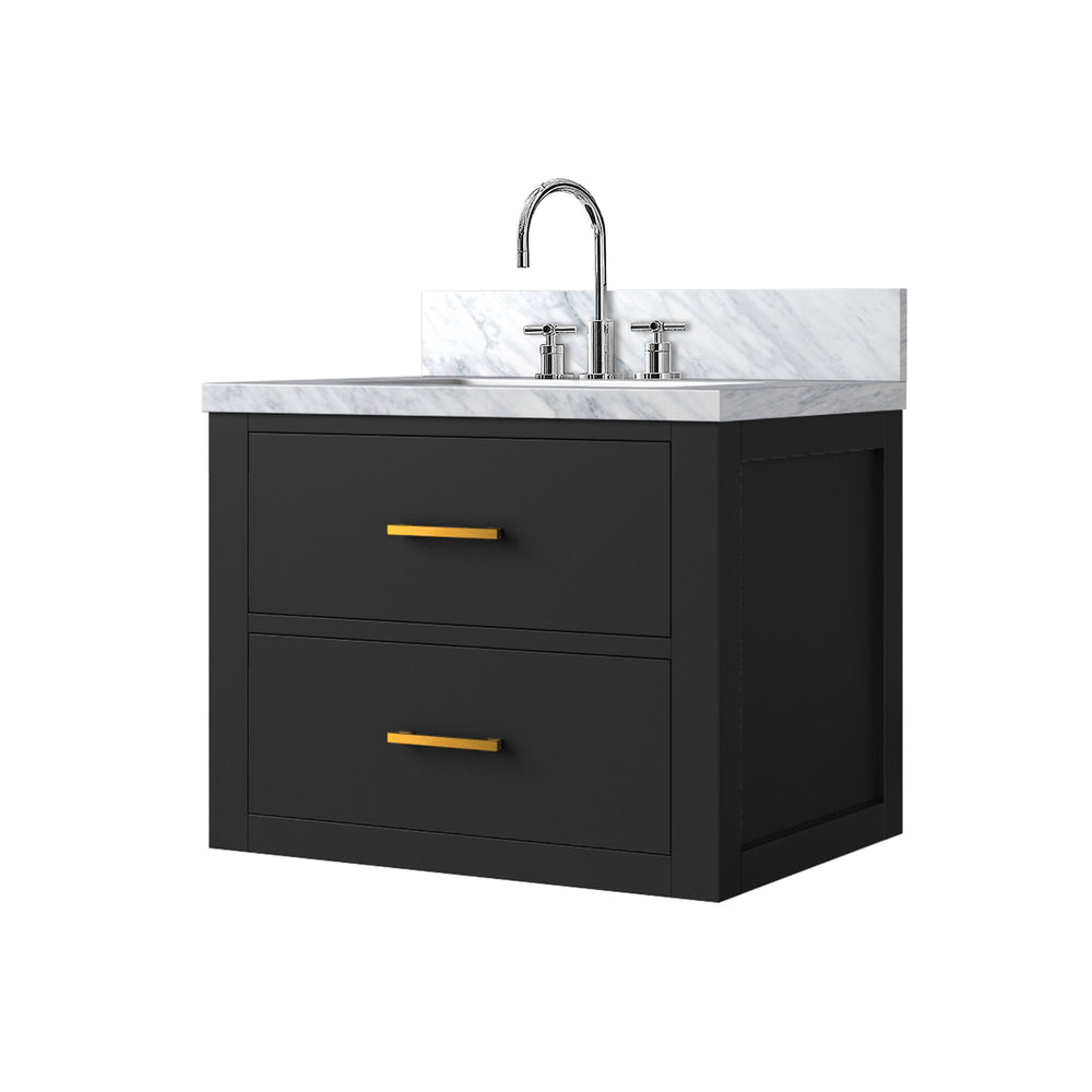 English Elm Black Compact Bathroom Vanity Set With Acrylic Top & Chrome Faucet – Modern Style, Easy Maintenance! B2731P257903