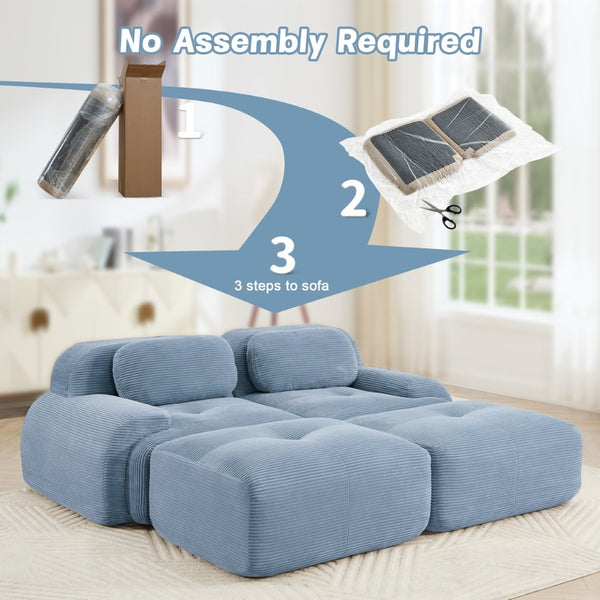English Elm 2-seat Modular Corduroy Sofa Ergonomic Curved Design with Resilient Cushioning for Living Rooms Blue W714S01247