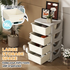 English Elm Qaba 4 Tier Kids Storage Unit with Removable 16L Drawers, Compact Toy Organizer for Toddlers Cream White W2225P229208