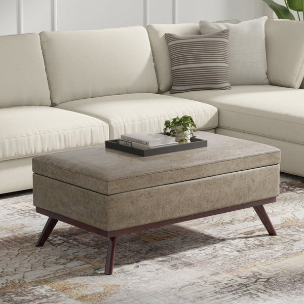 English Elm Owen Lift Top Storage Ottoman Vegan Leather Mid Century Modern Living Room B136P439028