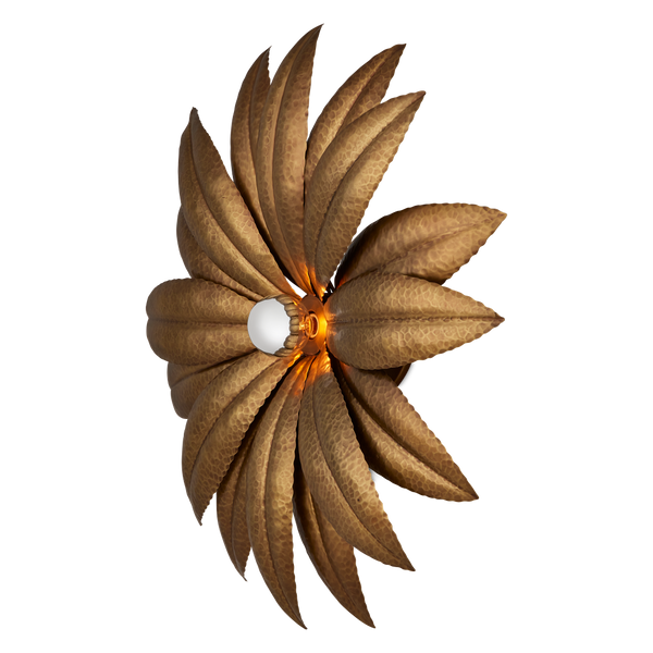 Alithea Antique Brass Wall Sconce - Hand-Hammered Floral Design for Elegant Indoor Illumination