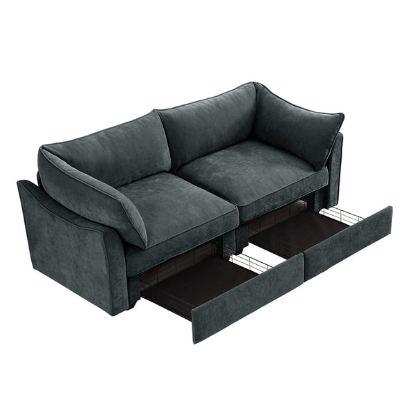 English Elm 2 Seater Sofa With Hidden Storage, Crescent Armrests, Durable Chenille - Perfect For Small Spaces! W3041S00192